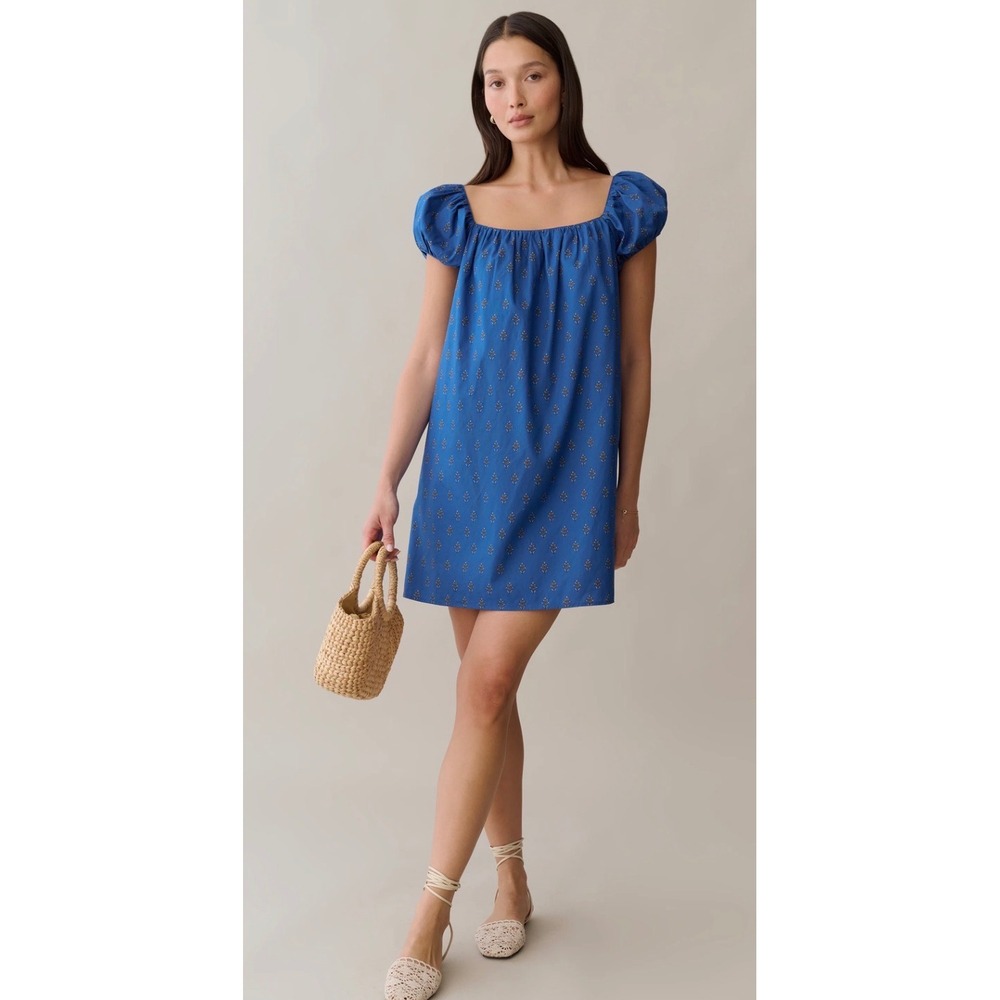 Few Moda Kourt Blue Floral Puff Sleeve Cotton Mini Dress K26WDRP02630 Medium NWT